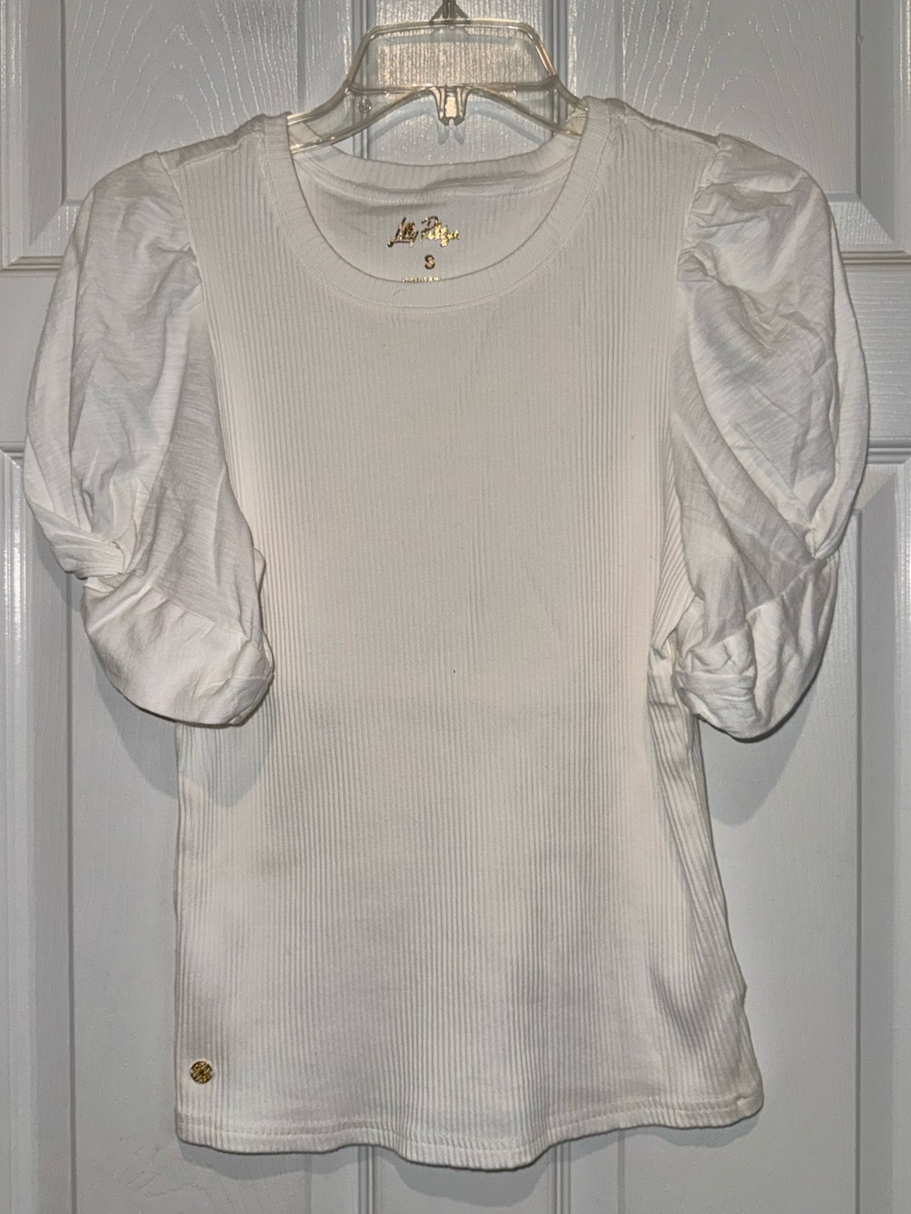 Lilly Pulitzer White Ribbed Puff Sleeve Tee. Size S. NWT